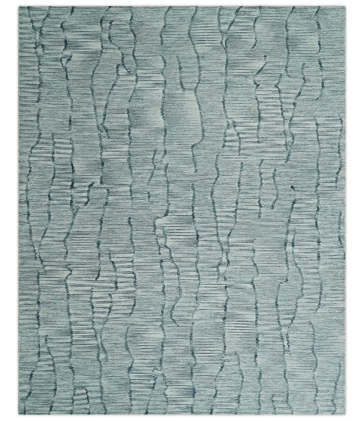 Modern Contemporary Woolen White and Blue Hand Tufted Area Rug.