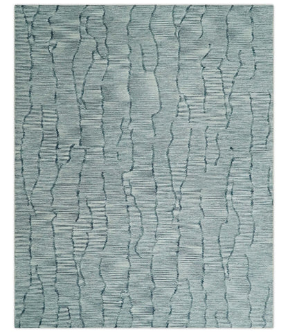 Modern Contemporary Woolen White and Blue Hand Tufted Area Rug.