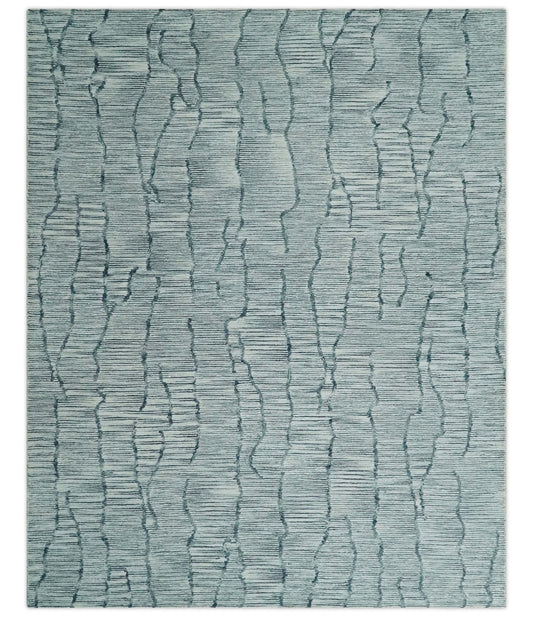Modern Contemporary Woolen White and Blue Hand Tufted Area Rug.