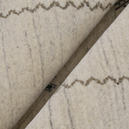 Modern Design Beige Hand Loomed Wool Area Rug.