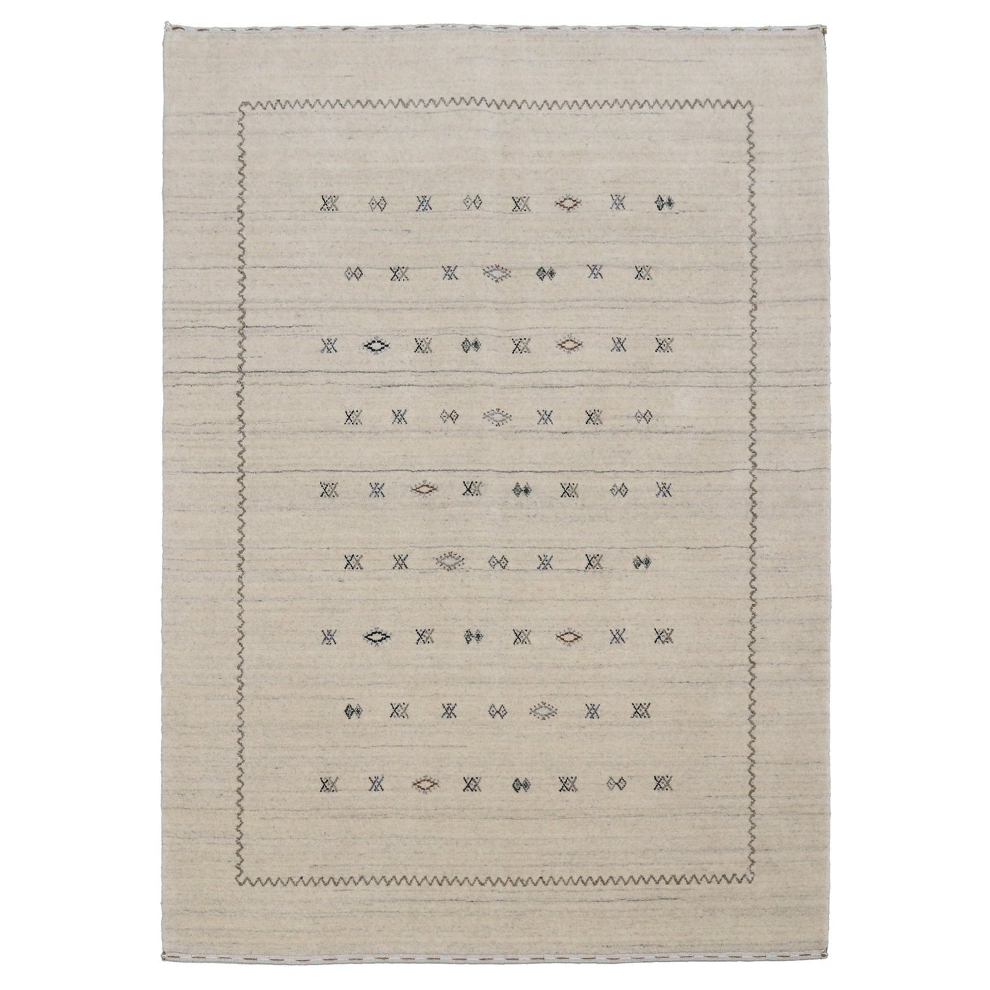 Modern Design Beige Hand Loomed Wool Area Rug.