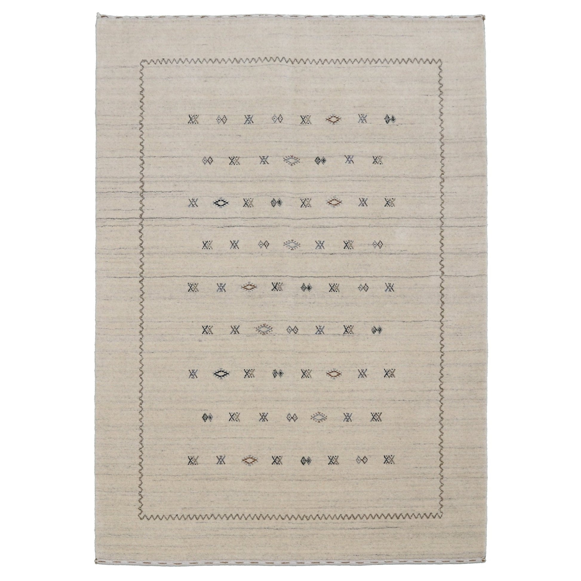 Modern Design Beige Hand Loomed Wool Area Rug.