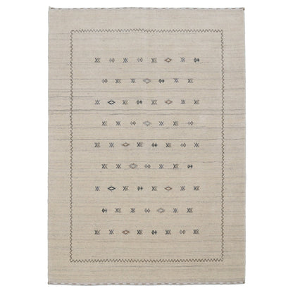 Modern Design Beige Hand Loomed Wool Area Rug.