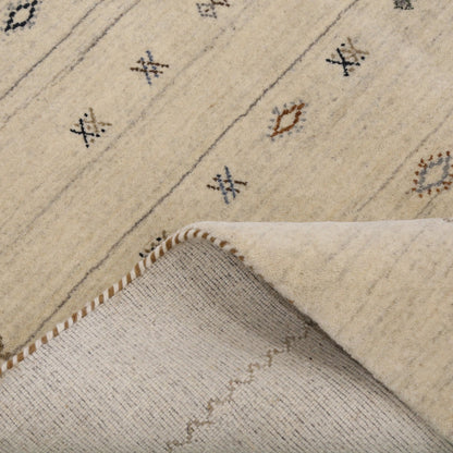 Modern Design Beige Hand Loomed Wool Area Rug.