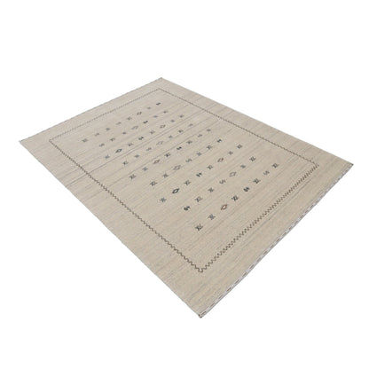 Modern Design Beige Hand Loomed Wool Area Rug.