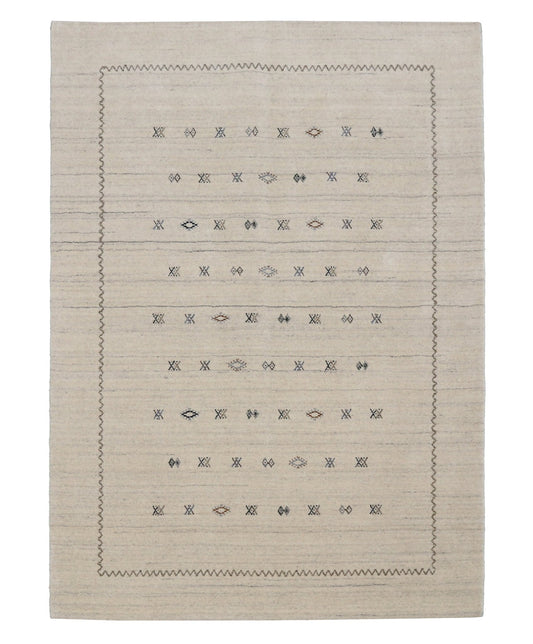 Modern Design Beige Hand Loomed Wool Area Rug.