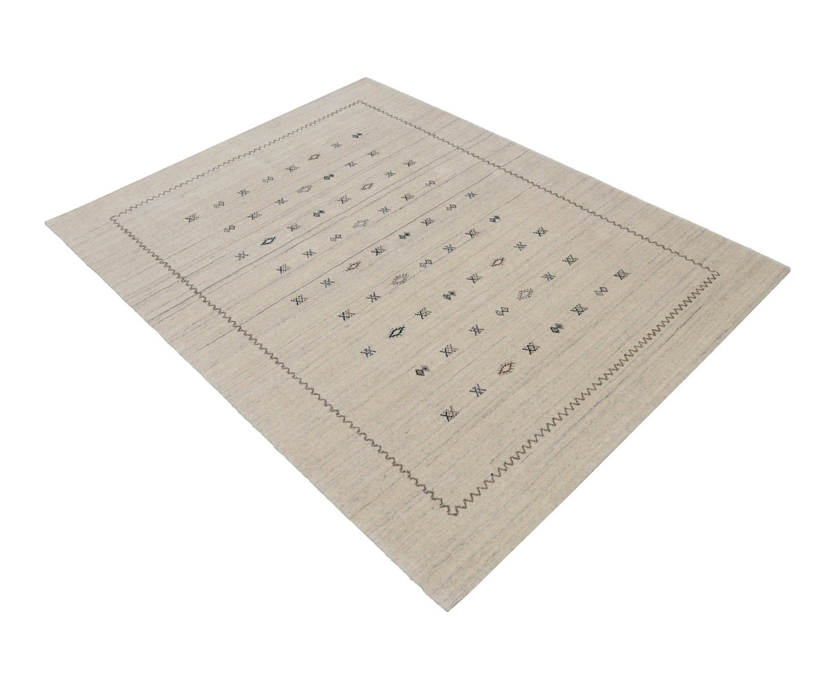 Modern Design Beige Hand Loomed Wool Area Rug.