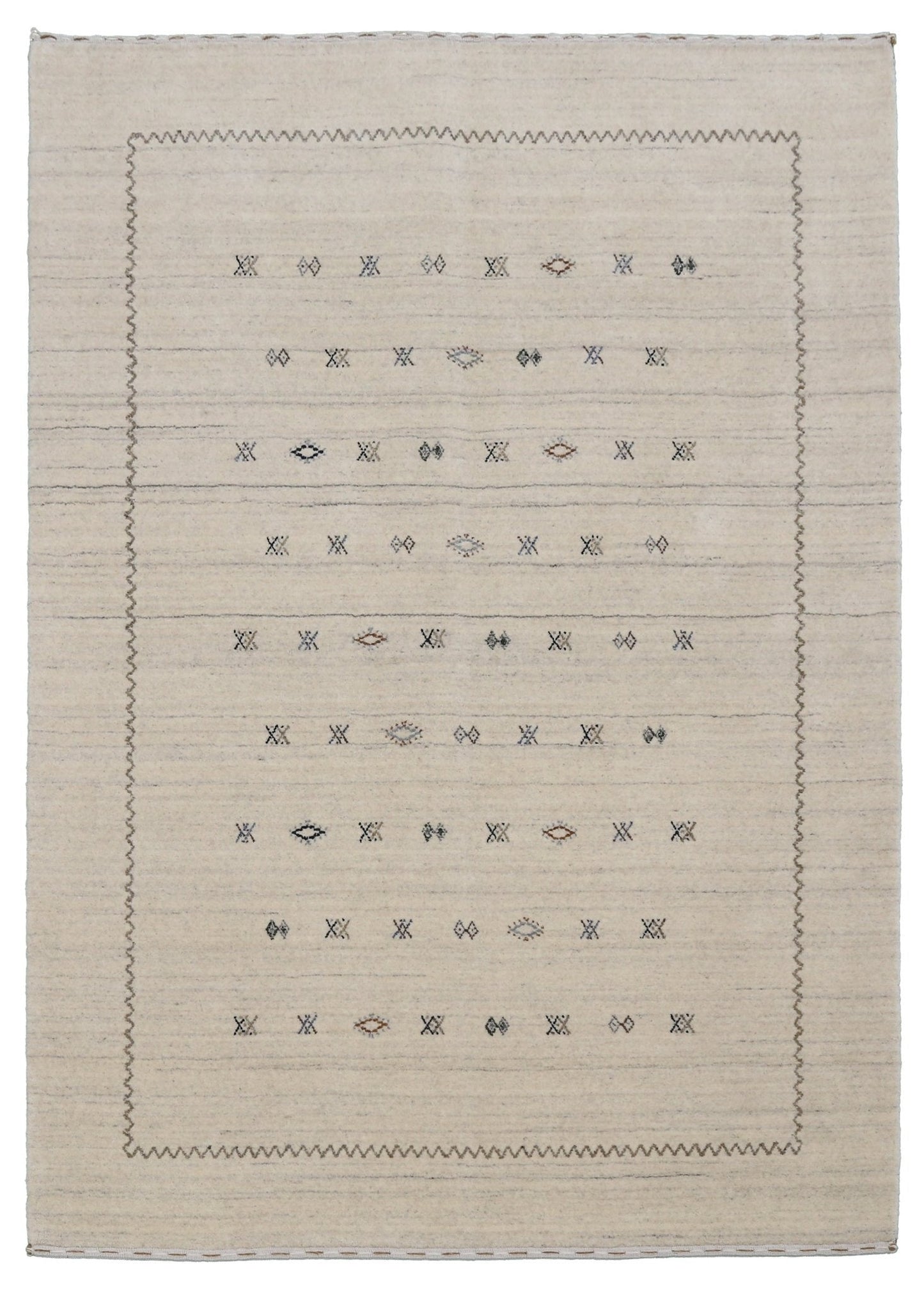 Modern Design Beige Hand Loomed Wool Area Rug.