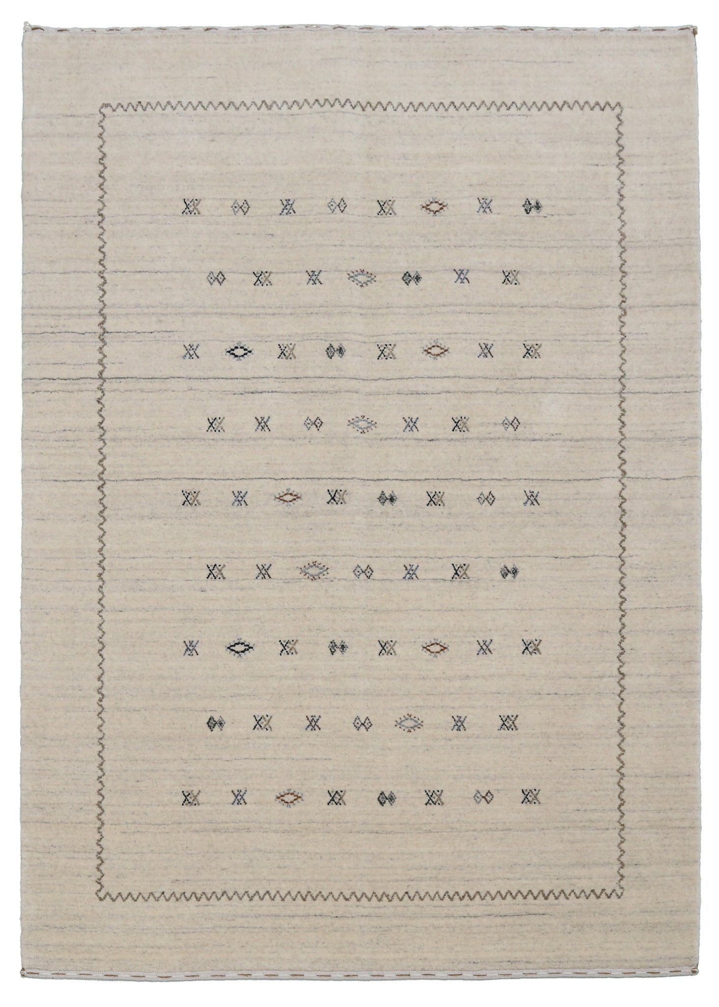 Modern Design Beige Hand Loomed Wool Area Rug.