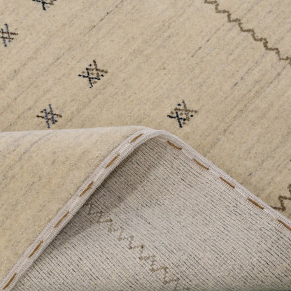 Modern Design Beige Hand Loomed Wool Area Rug.