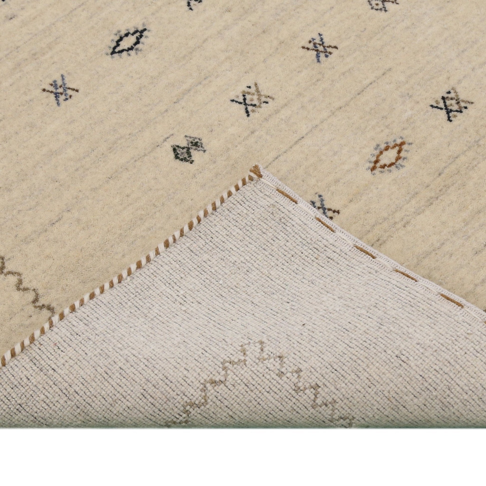 Modern Design Beige Hand Loomed Wool Area Rug.