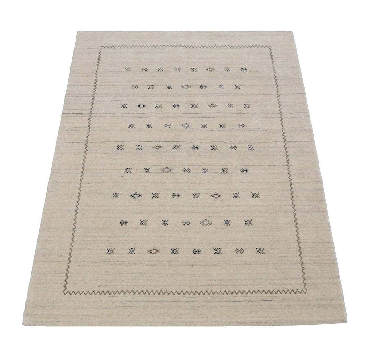Modern Design Beige Hand Loomed Wool Area Rug.