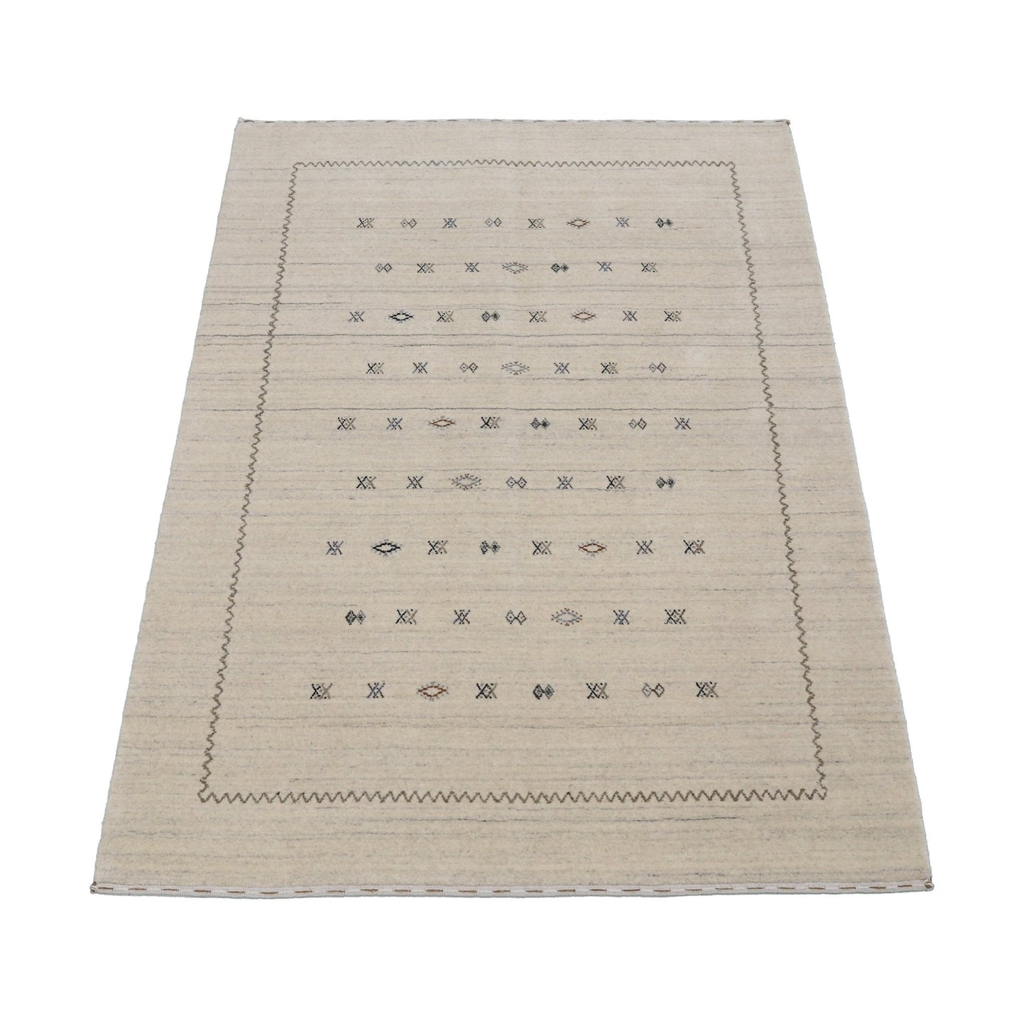 Modern Design Beige Hand Loomed Wool Area Rug.