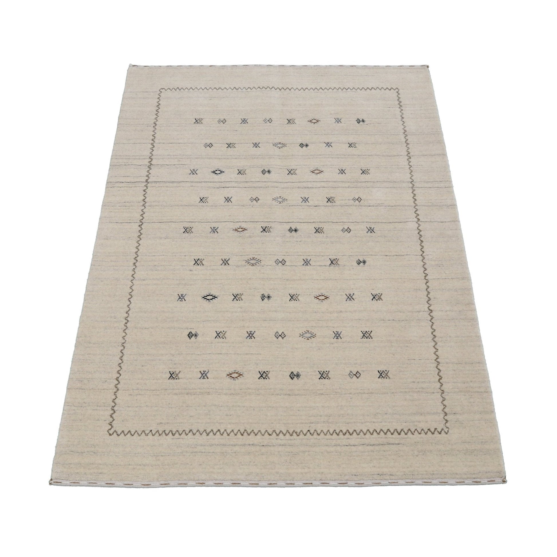 Modern Design Beige Hand Loomed Wool Area Rug.