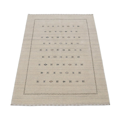 Modern Design Beige Hand Loomed Wool Area Rug.