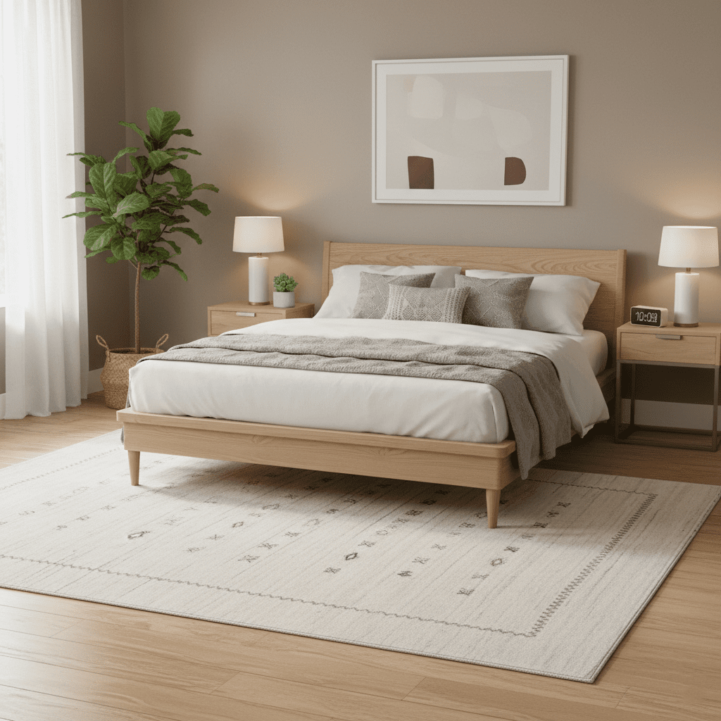 Modern Design Beige Hand Loomed Wool Area Rug.