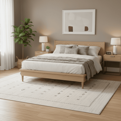 Modern Design Beige Hand Loomed Wool Area Rug.