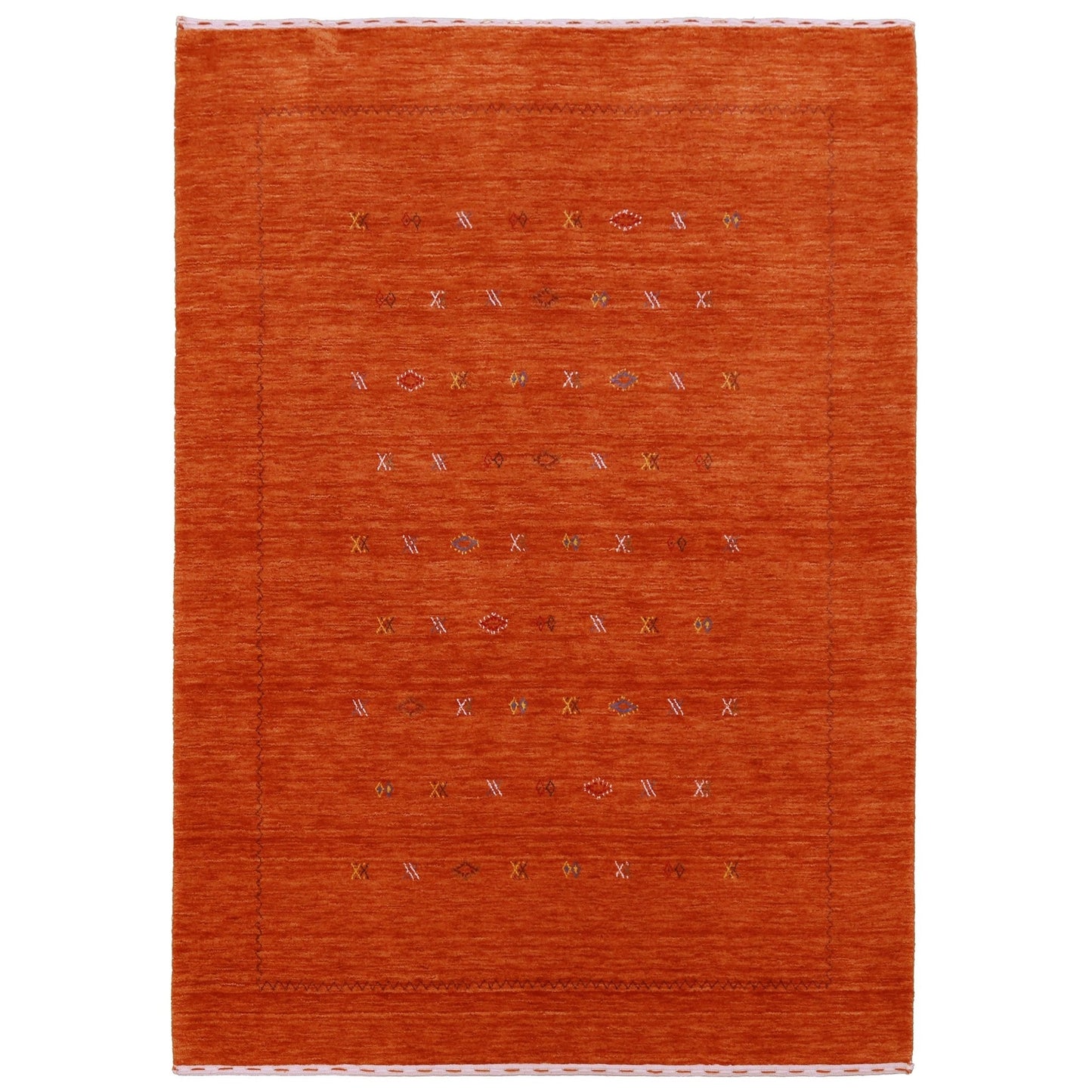 Modern Design Orange Hand Loomed Wool Area Rug.