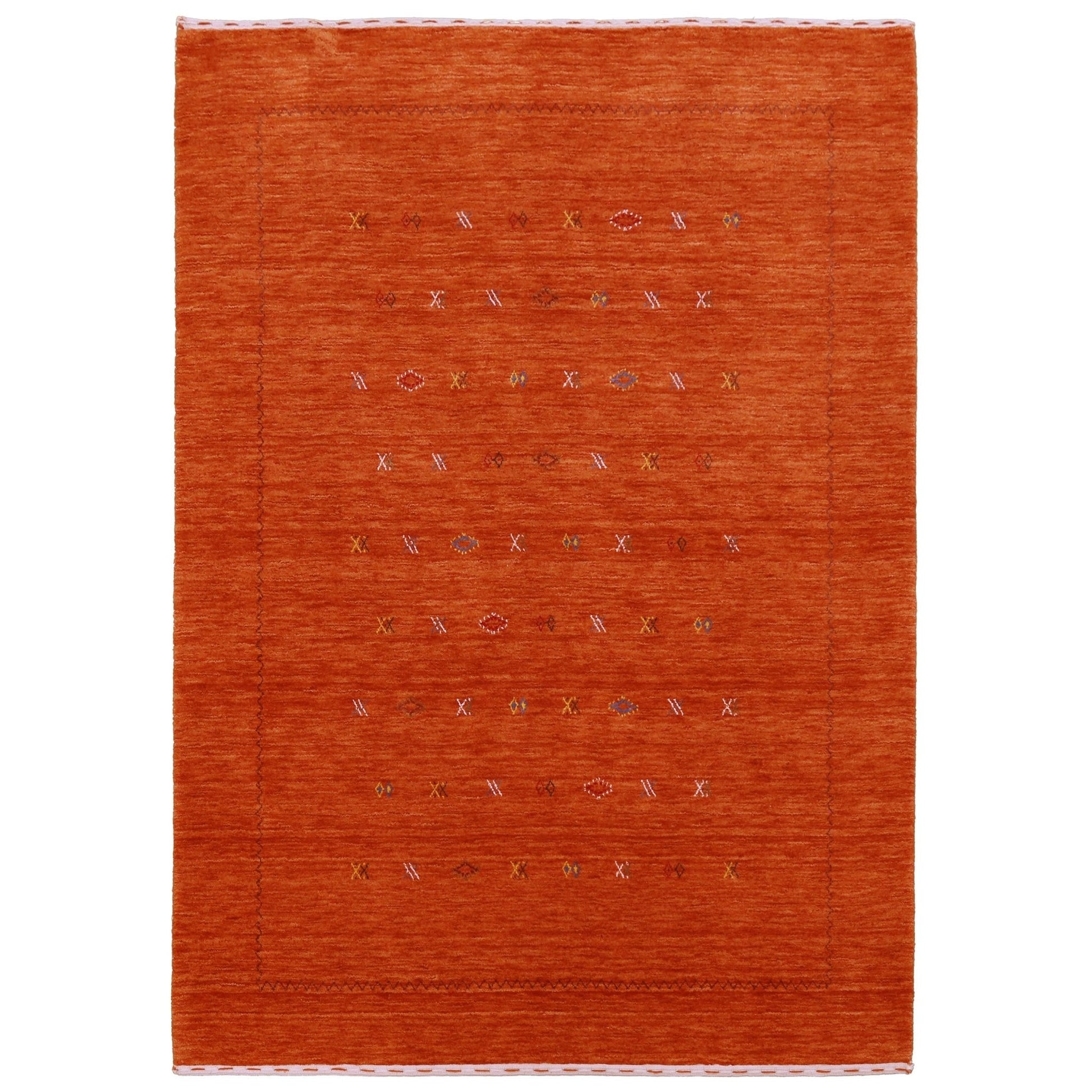 Modern Design Orange Hand Loomed Wool Area Rug.