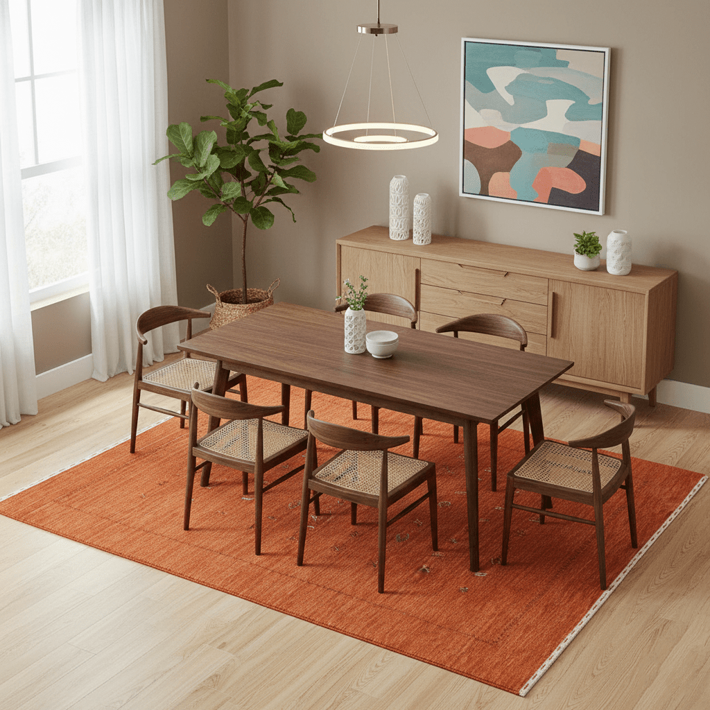Modern Design Orange Hand Loomed Wool Area Rug.