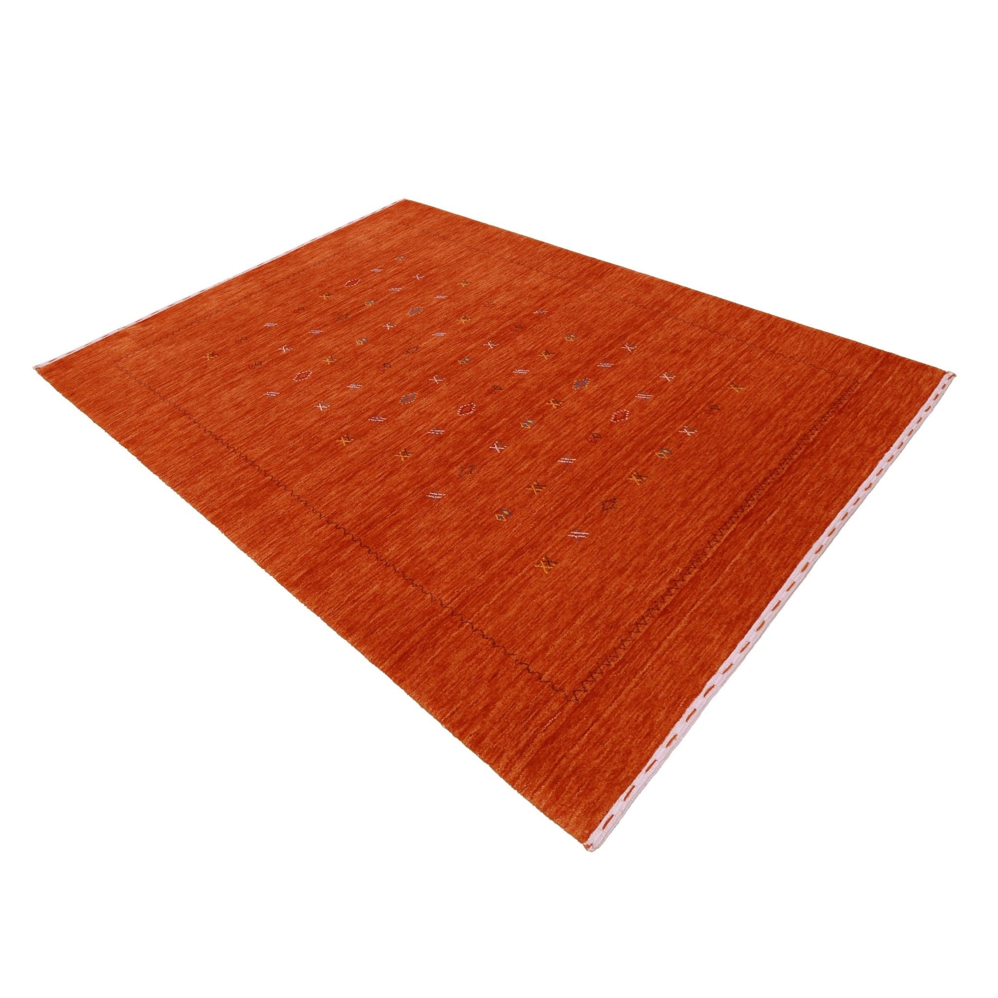 Modern Design Orange Hand Loomed Wool Area Rug.
