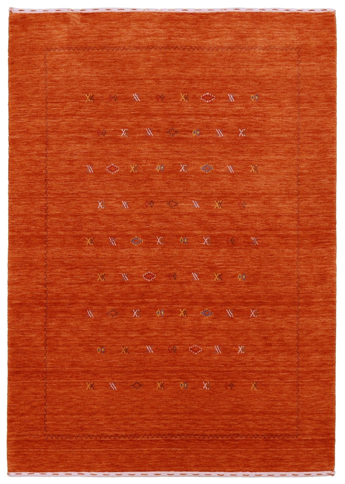 Modern Design Orange Hand Loomed Wool Area Rug.
