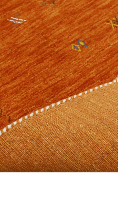 Modern Design Orange Hand Loomed Wool Area Rug.