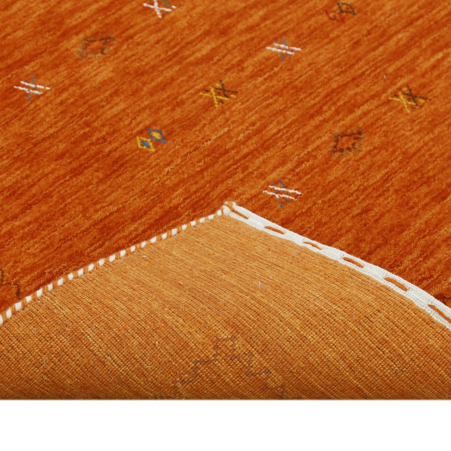 Modern Design Orange Hand Loomed Wool Area Rug.