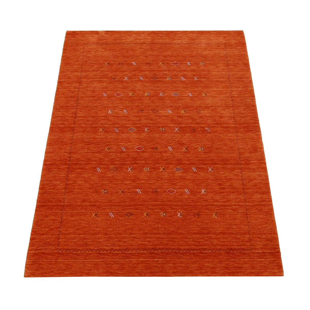 Modern Design Orange Hand Loomed Wool Area Rug.