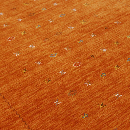 Modern Design Orange Hand Loomed Wool Area Rug.