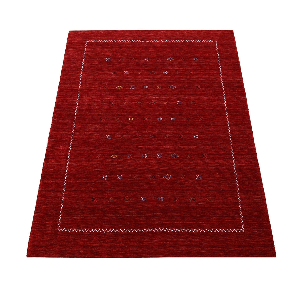 Modern Design Red Hand Loomed Wool Area Rug.