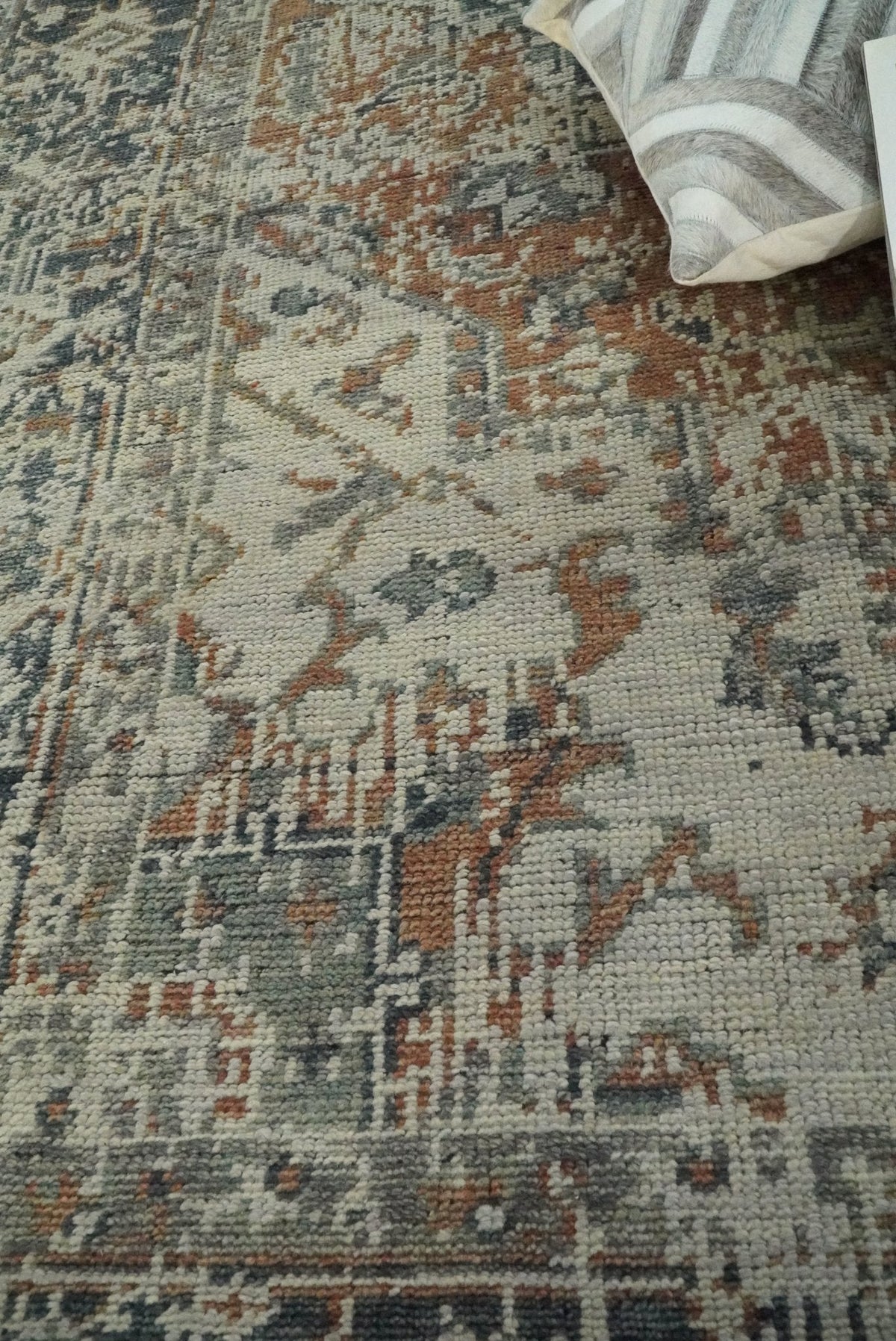Distressed Traditional Turkish Brown And Charcoal Hand Knotted Wool Area Rug.