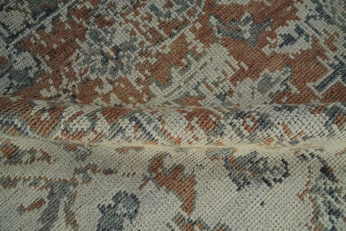 Distressed Traditional Turkish Brown And Charcoal Hand Knotted Wool Area Rug.