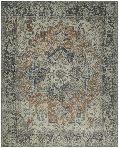 Distressed Traditional Turkish Brown And Charcoal Hand Knotted Wool Area Rug.