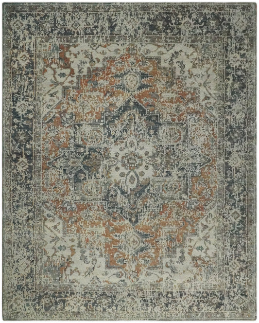Distressed Traditional Turkish Brown And Charcoal Hand Knotted Wool Area Rug.