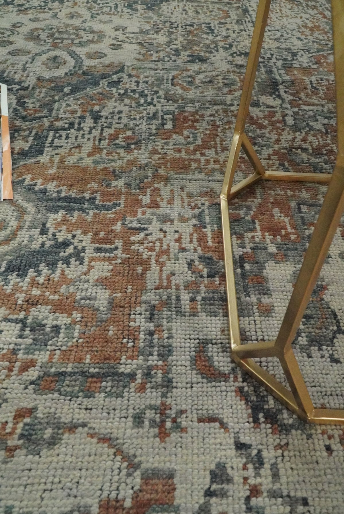 Distressed Traditional Turkish Brown And Charcoal Hand Knotted Wool Area Rug.