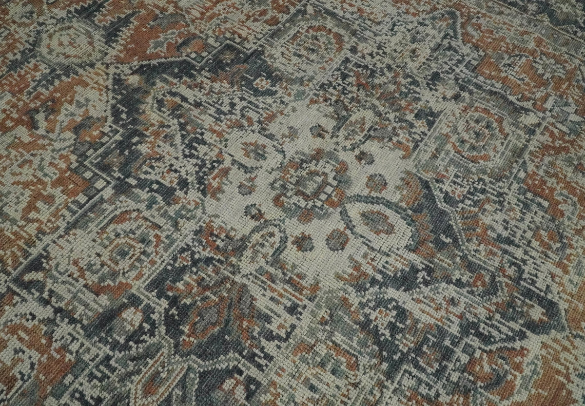 Distressed Traditional Turkish Brown And Charcoal Hand Knotted Wool Area Rug.