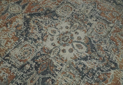 Distressed Traditional Turkish Brown And Charcoal Hand Knotted Wool Area Rug.
