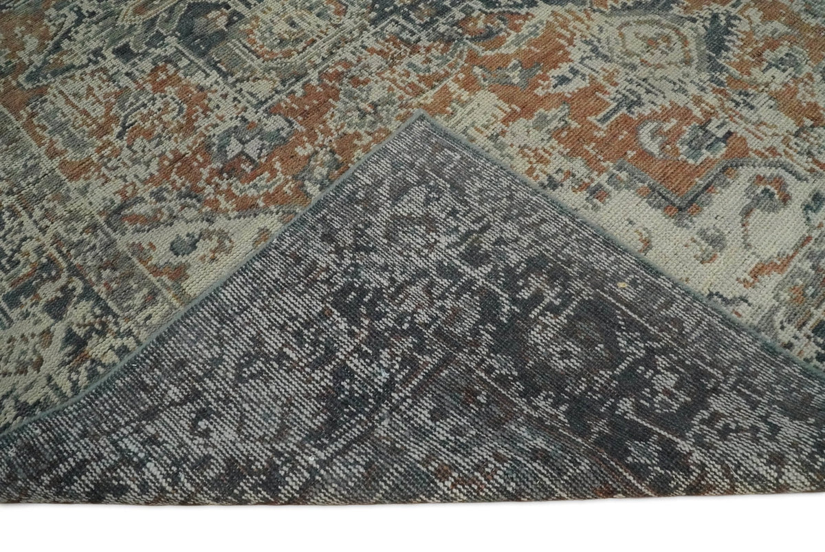 Distressed Traditional Turkish Brown And Charcoal Hand Knotted Wool Area Rug.