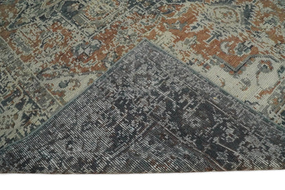 Distressed Traditional Turkish Brown And Charcoal Hand Knotted Wool Area Rug.