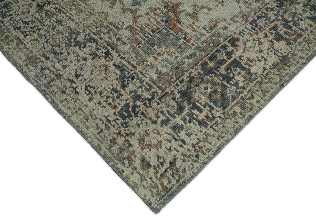 Distressed Traditional Turkish Brown And Charcoal Hand Knotted Wool Area Rug.