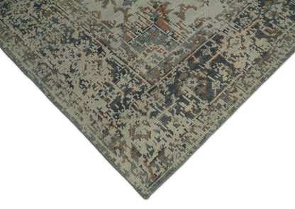 Distressed Traditional Turkish Brown And Charcoal Hand Knotted Wool Area Rug.