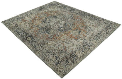 Distressed Traditional Turkish Brown And Charcoal Hand Knotted Wool Area Rug.