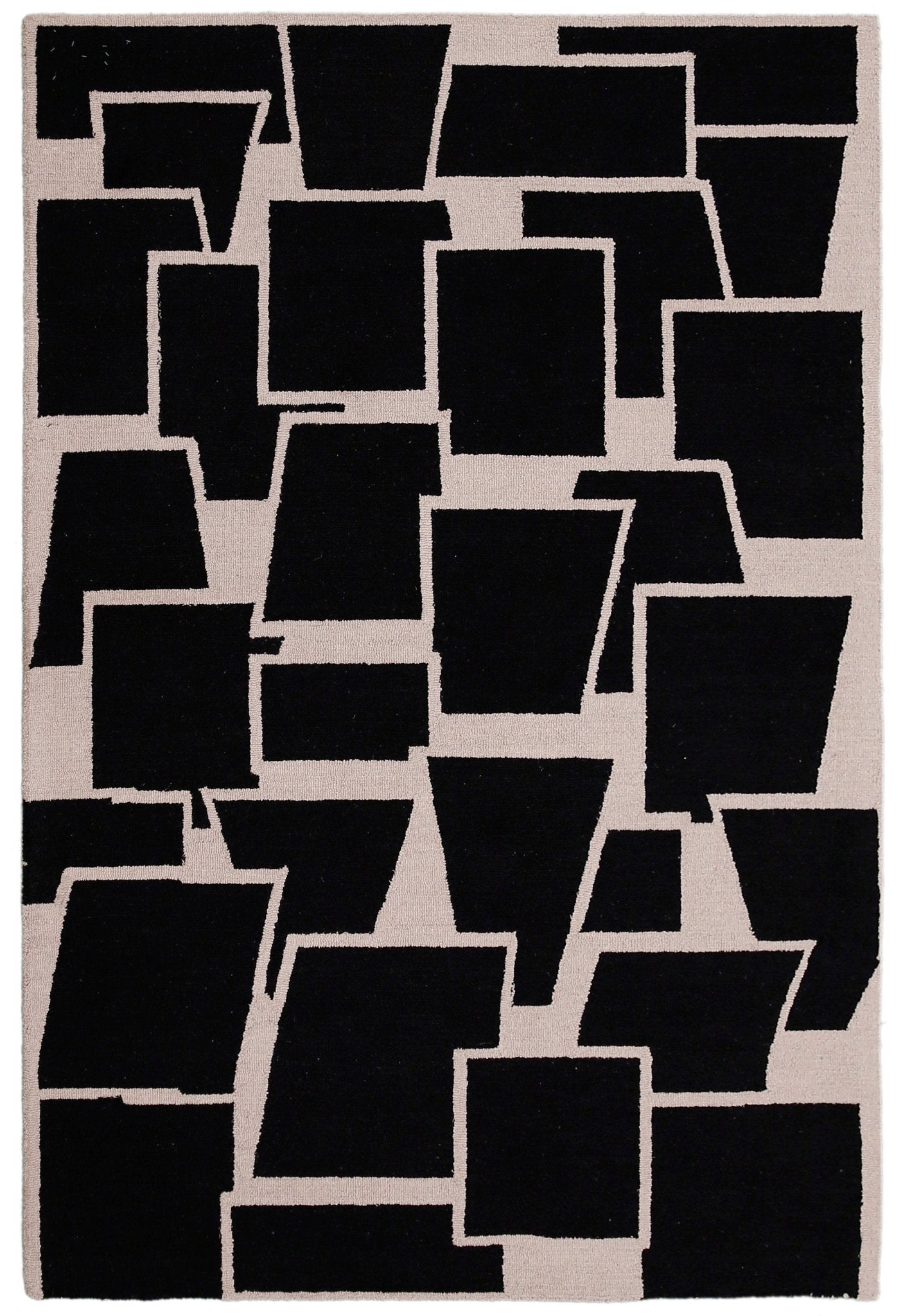 Modern Geometrical Black Hand Tufted Wool Area Rug