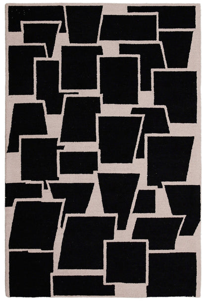 Modern Geometrical Black Hand Tufted Wool Area Rug