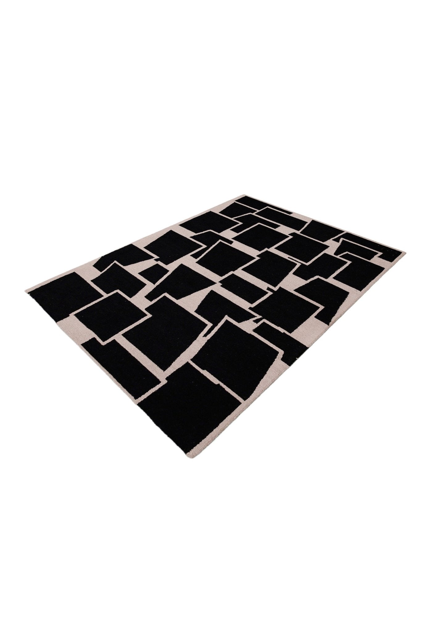 Modern Geometrical Black Hand Tufted Wool Area Rug