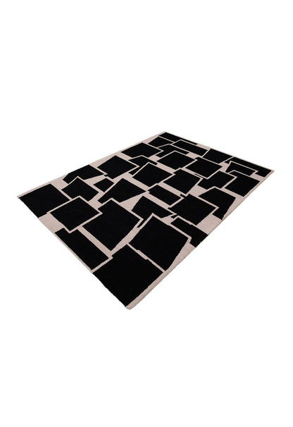 Modern Geometrical Black Hand Tufted Wool Area Rug