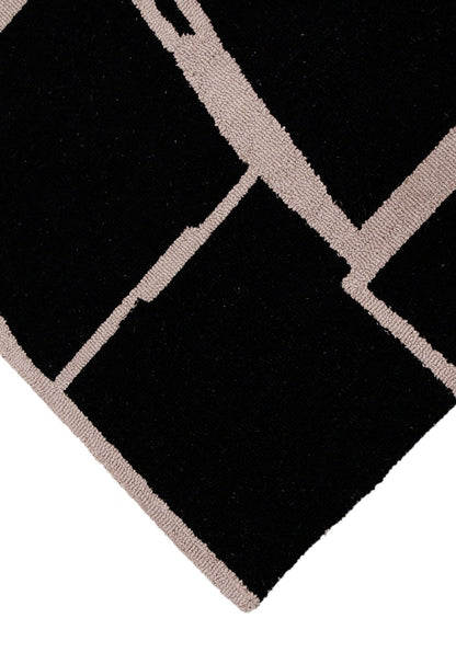 Modern Geometrical Black Hand Tufted Wool Area Rug