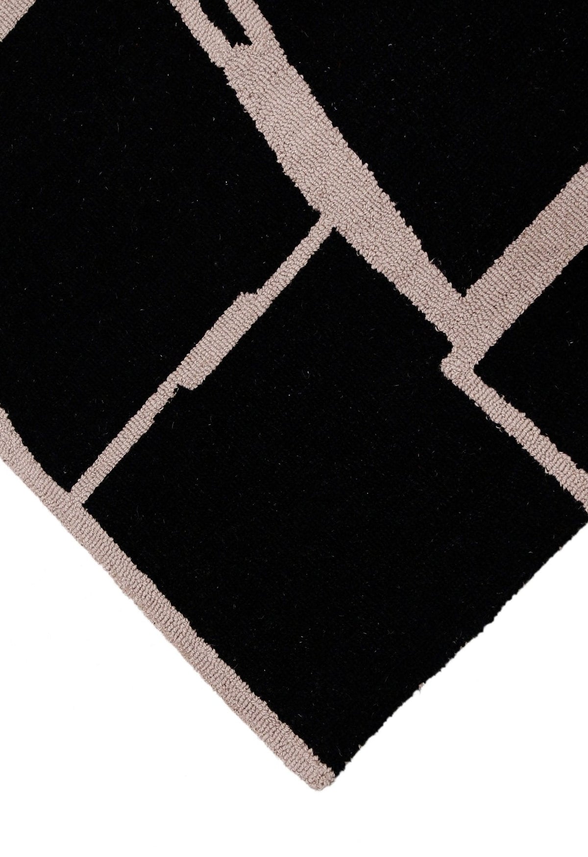 Modern Geometrical Black Hand Tufted Wool Area Rug.