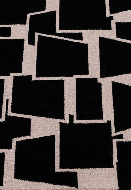 Modern Geometrical Black Hand Tufted Wool Area Rug